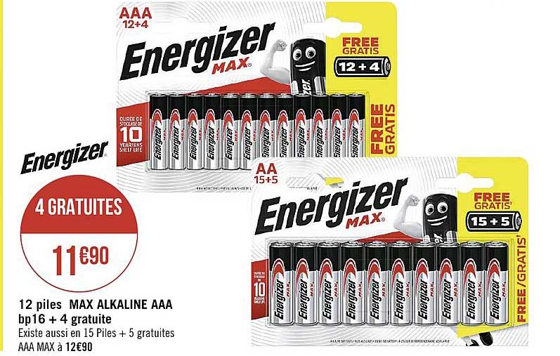 12 piles jmax alkaline aaa bp 16 + 4 gratuite