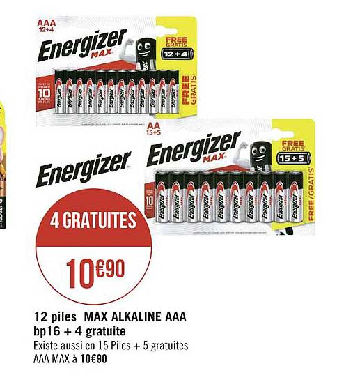 12 piles max alkaline aaa bp 16 + 4 gratuite