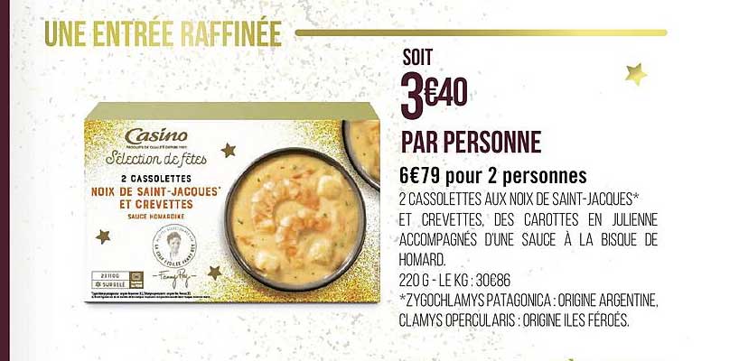 2 cassolettes noix de saint jacques et crevettes