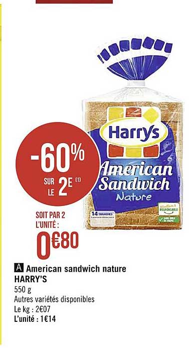 american sandwich nature harry's -60% sur le 2e