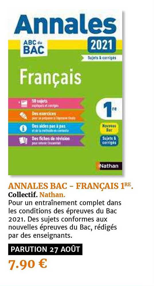 annales bac français 1re collectif nathan