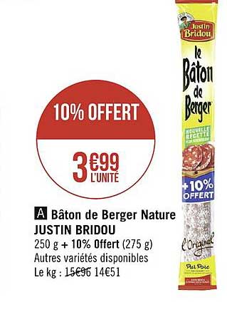 bâton de berger nature justin bridou