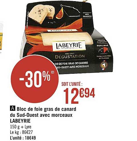bloc de foie gras de canard du sud ouest avec morceaux labeyrie