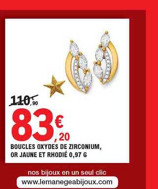 boucles oxydes de zirconium or jaune et rhodié 0.97 g