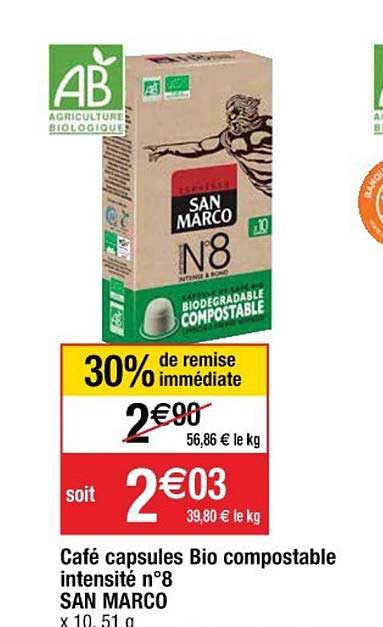 café capsules bio compostable intensité n°8 san marco