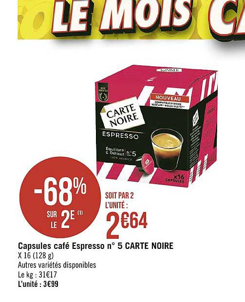 capsules café espresso n° 5 carte noire