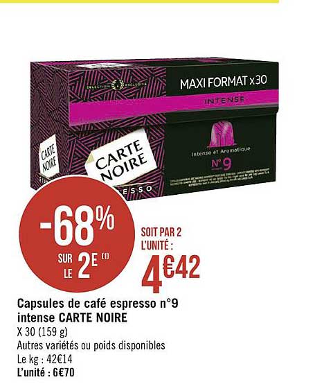 capsules de café espresso n° 9 intense carte noire