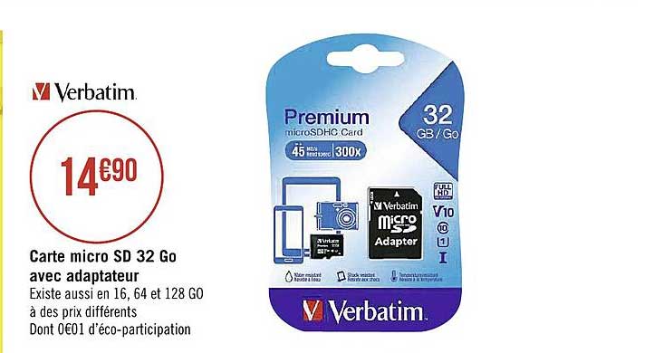 carte micro sd 32 go avec adapteur