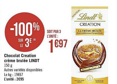 Chocolat Creation Crème Brulée Lindt -100% Sur Le 3e