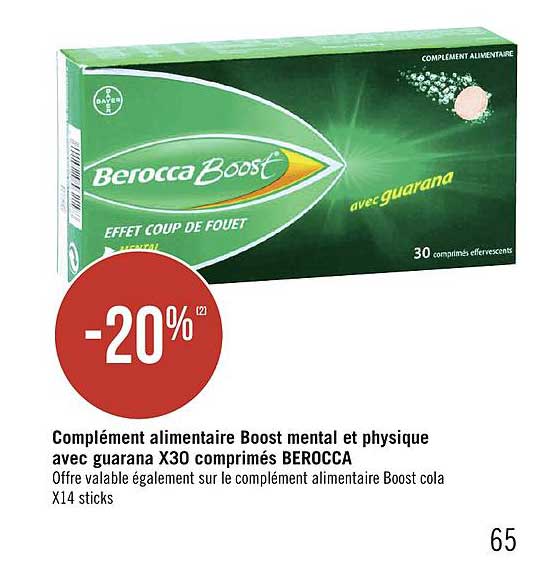 complément alimentaire boost mental et physique avec guarana x30 comprimés berocca