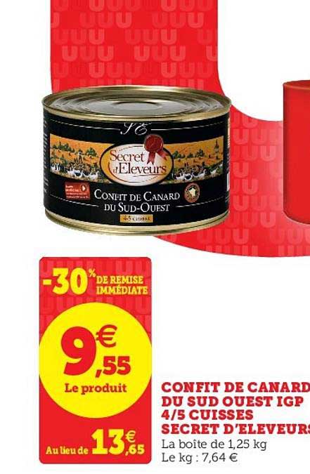 confit de canard du sud ouest igp 4 5 cuisses secret d'éleveurs -30% de remise immédiate