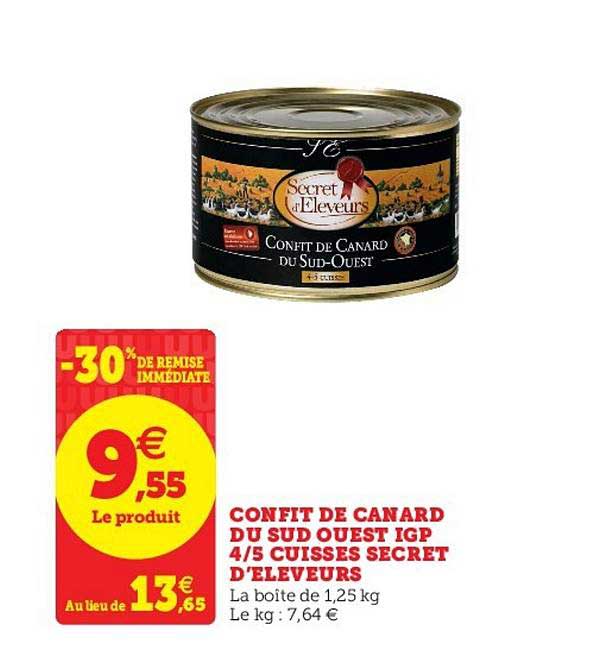 confit de canard du sud ouest igp 4-5 cuisses secret d'éleveurs