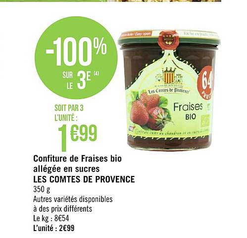 confiture de fraises bio allégée en sucres les comtes de provence