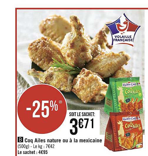 coq ailes nature ou à la mexicaine maître coq