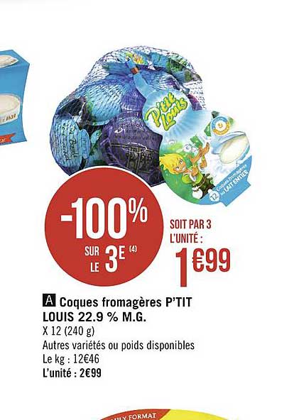 coques fromagères p'tit louis 22.9% m.g.