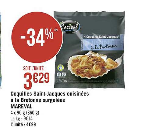 coquilles saint jacques cuisinées à la bretonne surgelées mareval