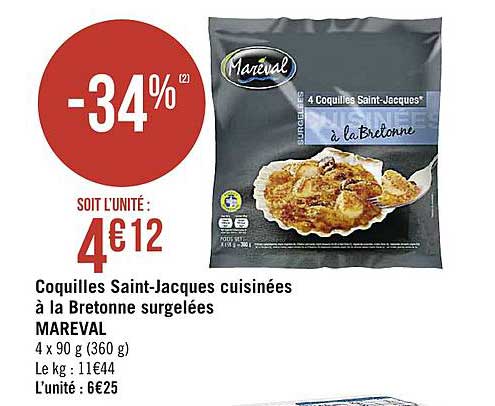 Coquilles Saint Jacques Cuisinées à La Bretonne Surgelées Mareval