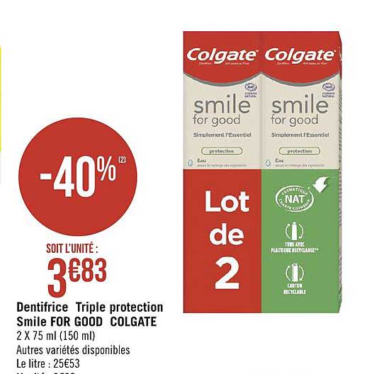 dentifrice triple protection smile for good colgate