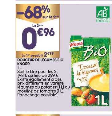 Douceur De Légumes Bio Knorr -68% Sur Le 2e