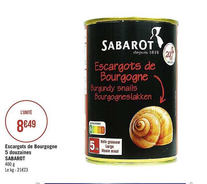 escargots de bourgogne 5 douzaines sabarot