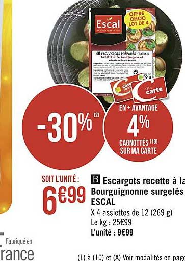 escargots recette à la bourguignonne surgelés escal