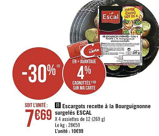 escargots recette à la bourguignonne surgelés escal