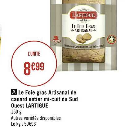 foie gras artisanal de canard entier mi-cuit du sud ouest lartigue
