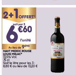 haut medoc rouge louis melac 2+1 offert