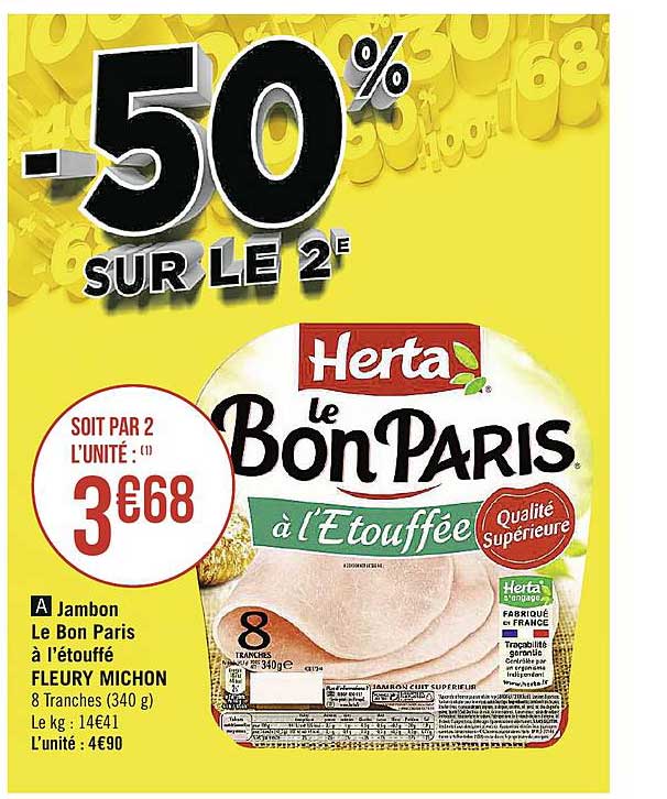 jambon le bon paris à l'étouffé fleury michon -50% sur le 2e