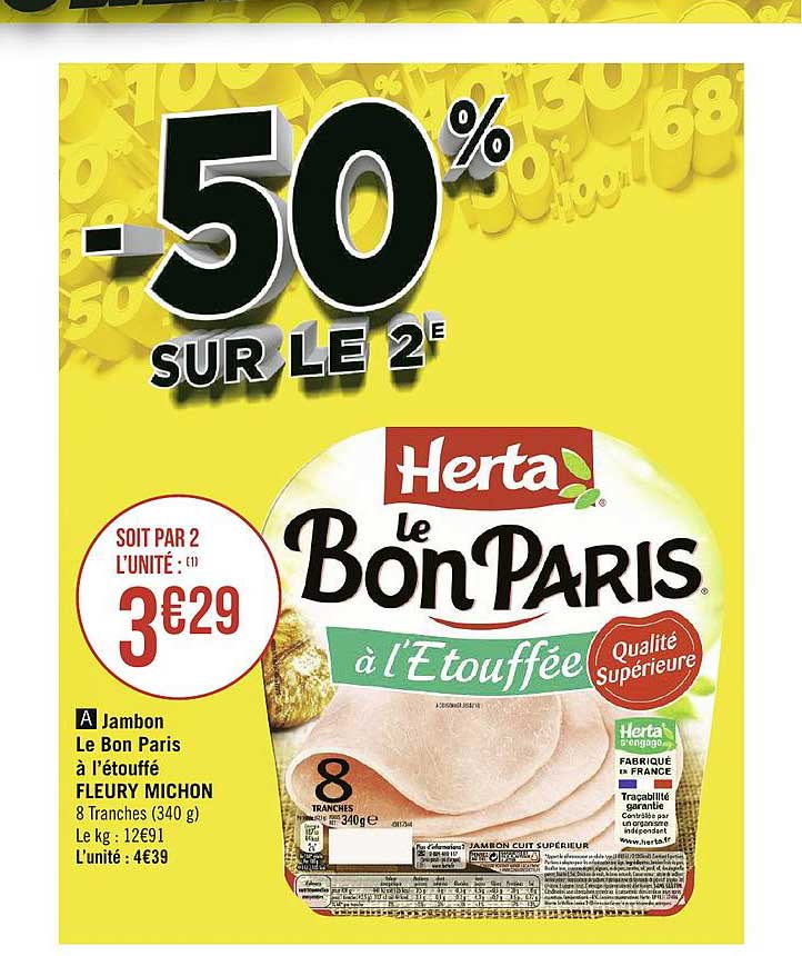 Jambon Le Bon Paris à L'étouffé Fleury Michon