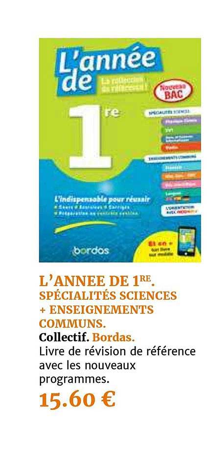 l'année de 1re spécialités sciences + enseignements communs. collectif bordas