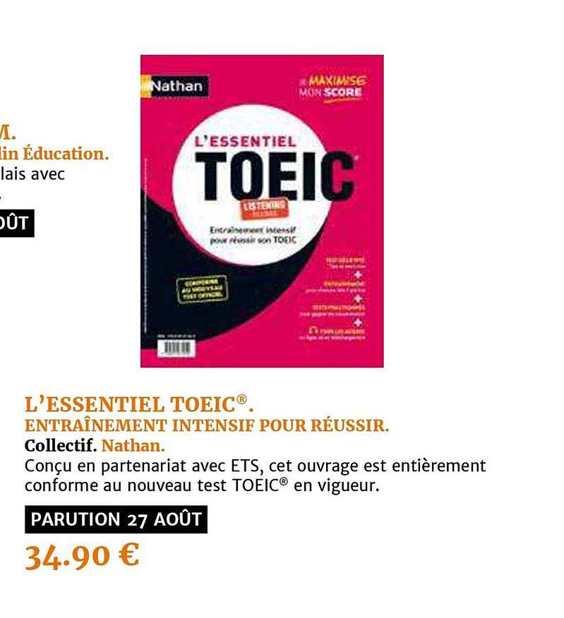l'essentiel toeic entraînement intensif pour réussir collectif nathan