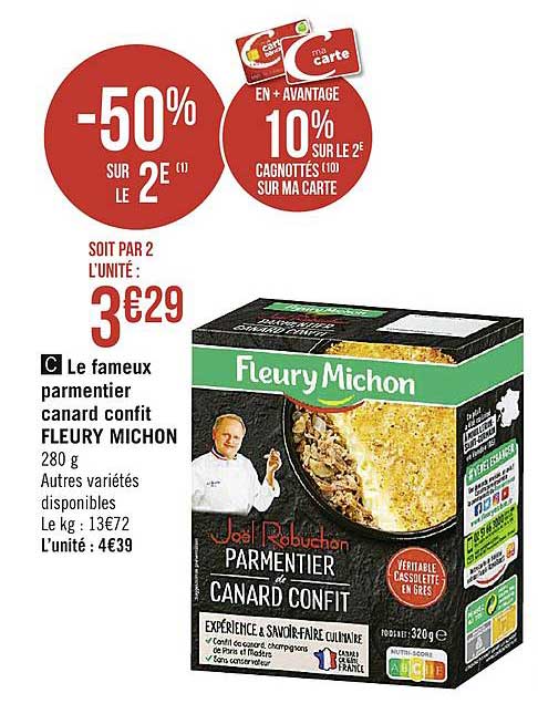 le fameux parmentier canard confit fleury michon -50% sur le 2e