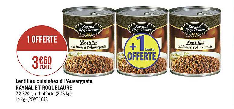 lentilles cuisinées à l'auvergnate raynal et roquelaure