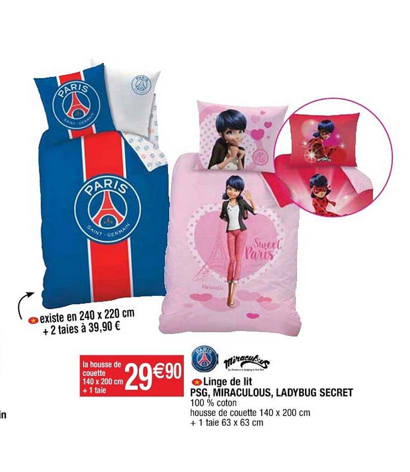 linge de lit psg, miraculous, ladybug secret