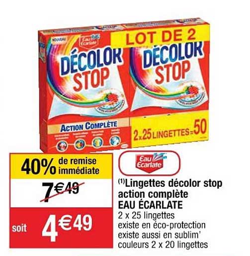 lingettes décolor stop action complète eau écarlate