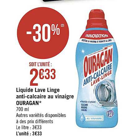 liquide lave linge anti calcaire au vinaigre ouragan