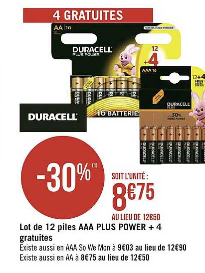lot de 12 piles aaa plus power +4 gratuites