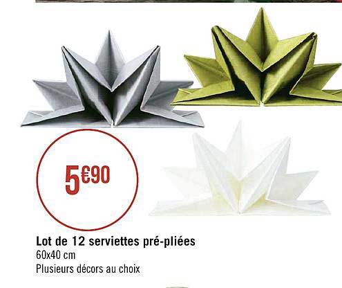 lot de 12 serviettes pré pliées