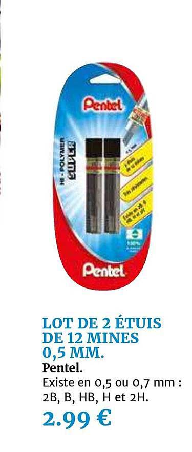 lot de 2 étuis de 12 mines 0.5 mm pentel
