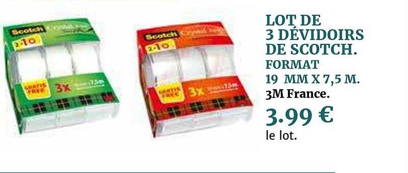 lot de 3 dévidoirs de scotch format 19 mm x 7.5 m 3m france