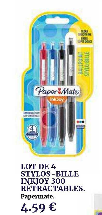 Lot De 4 Stylos Bille Inkjoy 300 Rétractables Papermate
