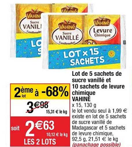 lot de 5 sachets de sucre vanillé et 10 sachets de levure chimique vahiné