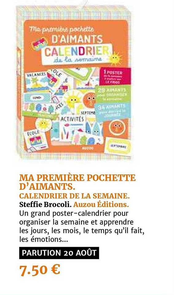 ma première pochette d'aimants. calendrier de la semaine steffie brocoli auzou éditions