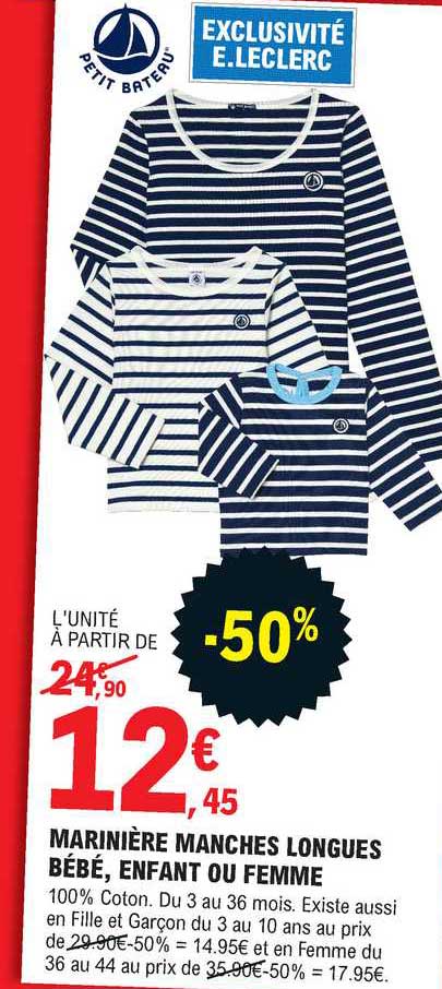 Marinière Manches Longues Bébé Enfant Ou Femme