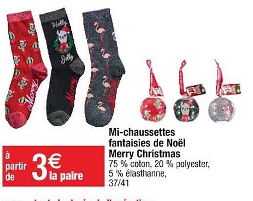 mi-chaussettes fantaisies de noël merry christmas