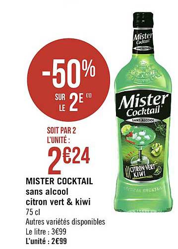 mister cocktail sans alcool citron vert & kiwi