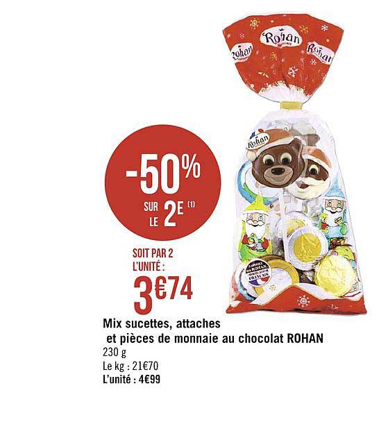 mix sucettes, attaches et pièces de monnaie au chocolat rohan