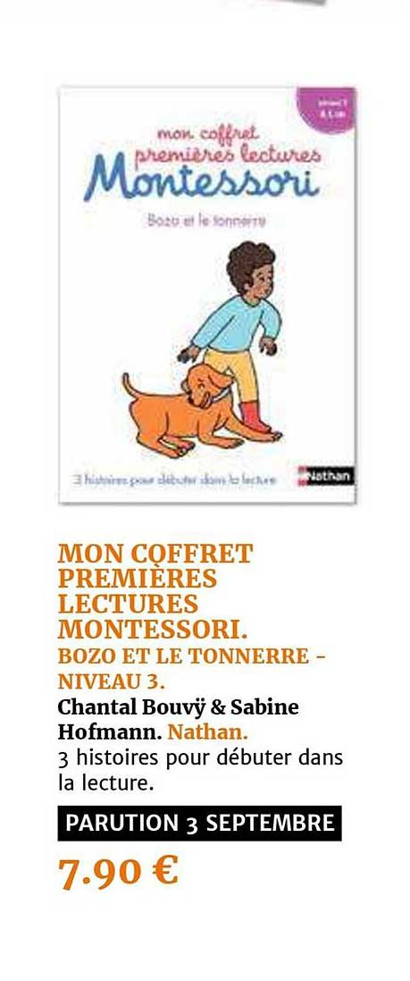 mon coffret premières lectures montessori bozo et le tonnerre niveau 3 chantal bouvy & sabine hofmann nathan