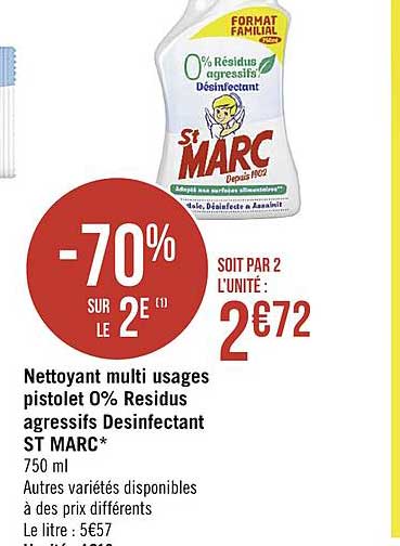nettoyant multi usages pistolet 0% residus agressifs désinfectant st marc -70% sur le 2e